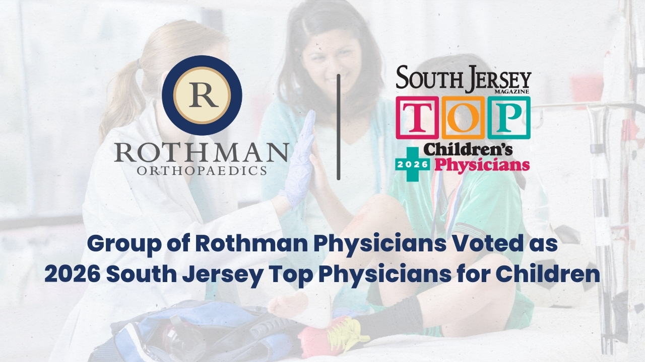 Group of Rothman Physicains Voted as South Jersey Top Physicains for Children. Rothman Orthopaedics logo and South Jersey Magazine Top Physicain's for Children 2026 award badge.